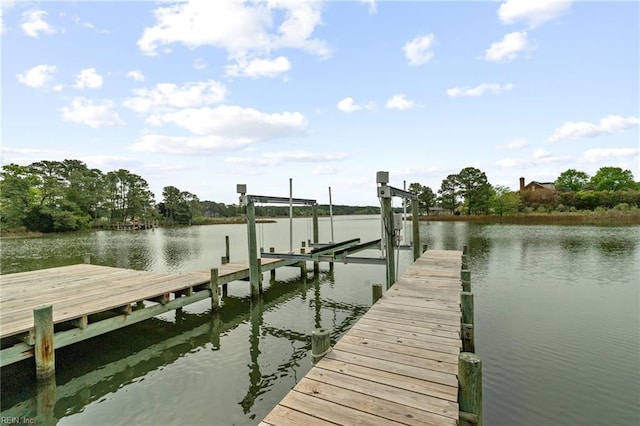 89 Sandy Bay Dr, Poquoson, VA 23662 - dock area featuring boat lift and a water view