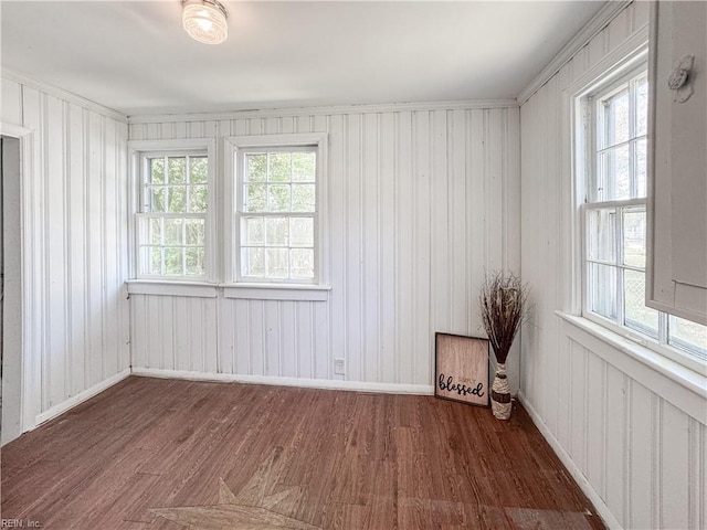 spare room with wood finished floors, baseboards, and plenty of natural light