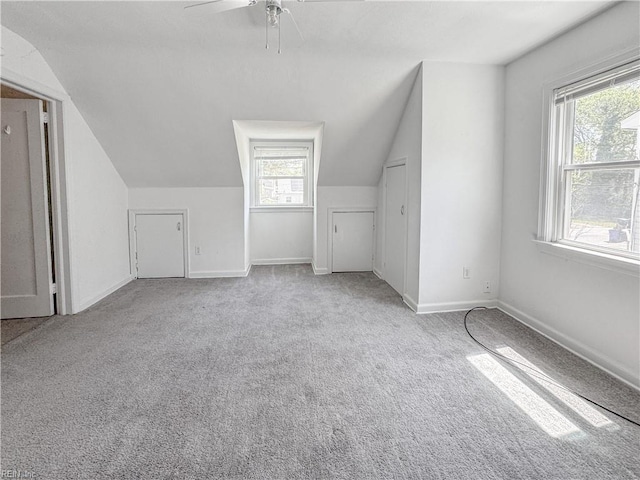 additional living space featuring carpet floors, lofted ceiling, and a healthy amount of sunlight