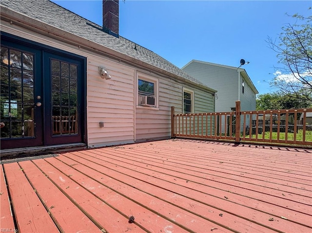 wooden terrace with french doors