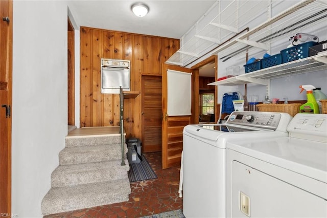 24 Holly Dr, Newport News, VA 23601 - washroom featuring wooden walls, washing machine and dryer, and laundry area