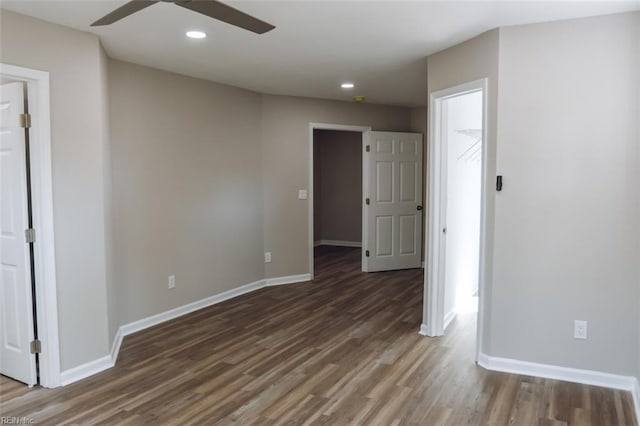 404 Hogart St, Franklin, VA 23851 - unfurnished room featuring baseboards, wood finished floors, recessed lighting, and ceiling fan