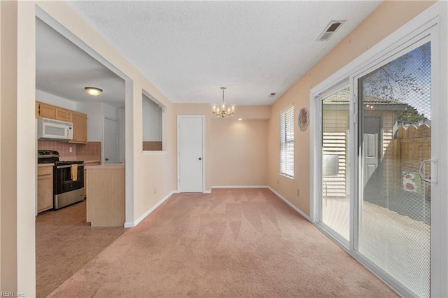 5201 Bardith Cir, Virginia Beach, VA 23455 - empty room featuring a chandelier, light colored carpet, baseboards, and a textured ceiling