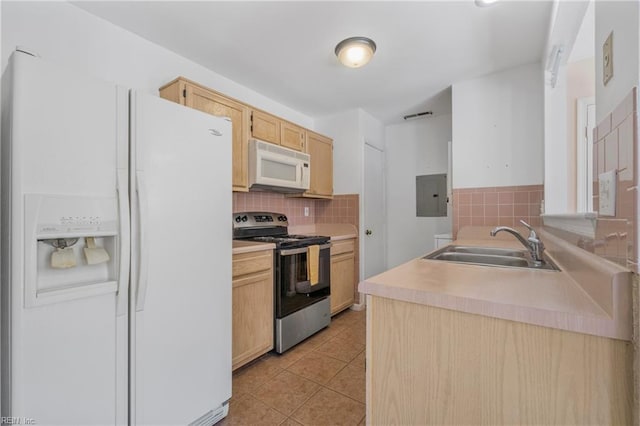 5201 Bardith Cir, Virginia Beach, VA 23455 - kitchen featuring white appliances, a sink, tasteful backsplash, and electric panel