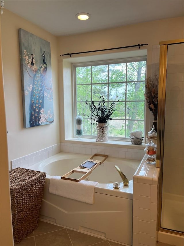 2064 Nicklaus Dr, Suffolk, VA 23435 - full bathroom with a shower stall, recessed lighting, a bath, and tile patterned flooring