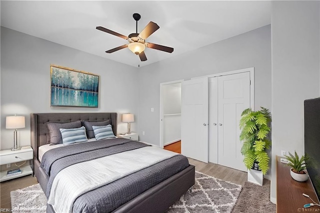 bedroom with a closet and ceiling fan