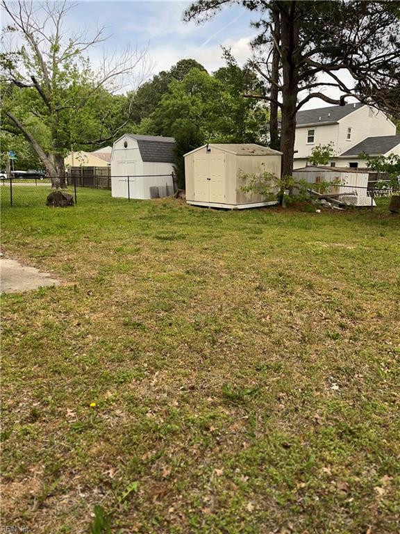 420 Cottonwood St, Newport News, VA 23608 - view of yard featuring fence, a shed, and an outbuilding