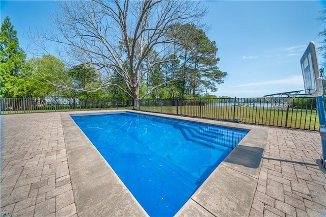 view of pool with fence and a fenced in pool