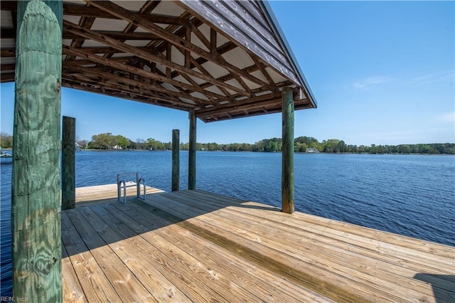 view of dock with a water view