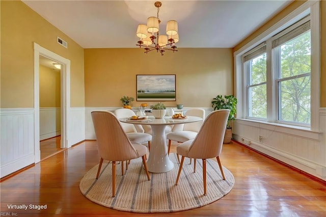 3719 Granby St Unit C-3, Norfolk, VA 23504 - dining space featuring an inviting chandelier, a wainscoted wall, hardwood / wood-style floors, and visible vents