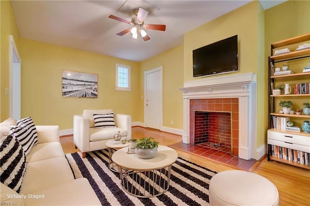 3719 Granby St Unit C-3, Norfolk, VA 23504 - living area with baseboards, a tiled fireplace, wood finished floors, and ceiling fan