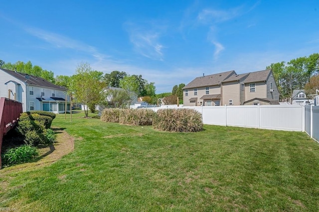 view of yard featuring a residential view and fence
