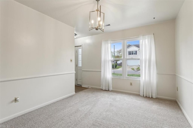 423 Galveston Ct, Hampton, VA 23669 - unfurnished dining area with a chandelier, carpet, visible vents, and baseboards
