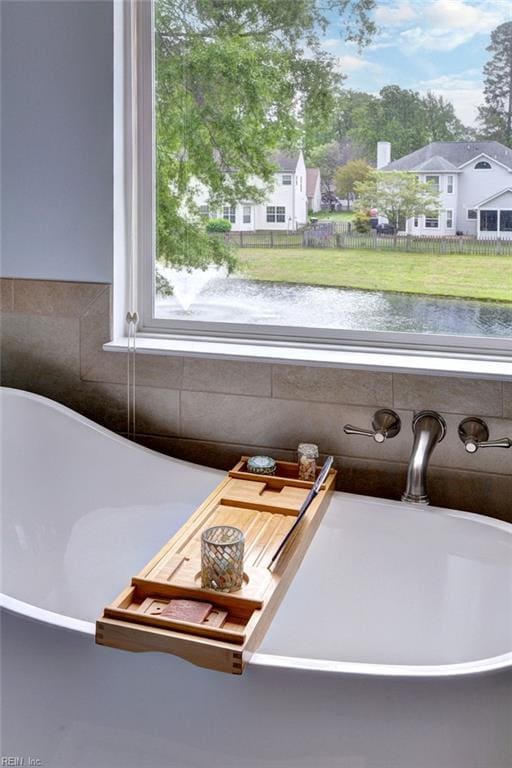 interior details featuring a freestanding bath