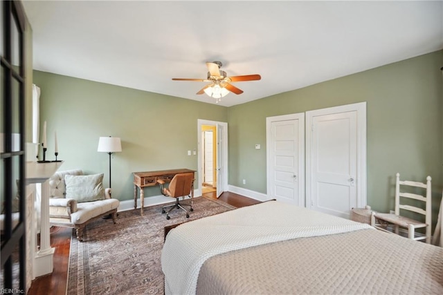 3716 Colonial Ave, Norfolk, VA 23508 - bedroom with baseboards, dark wood finished floors, and ceiling fan