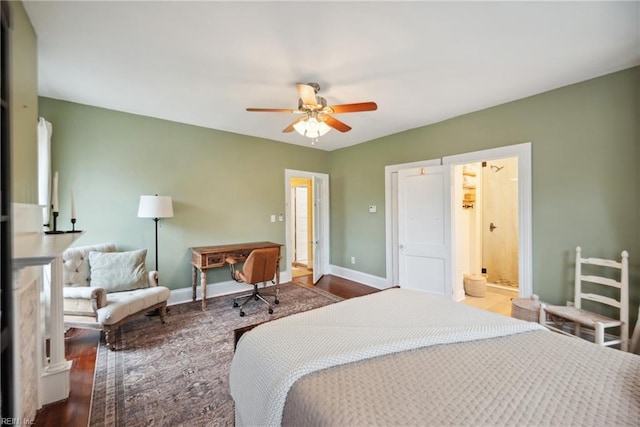 3716 Colonial Ave, Norfolk, VA 23508 - bedroom featuring wood finished floors, baseboards, a ceiling fan, and connected bathroom