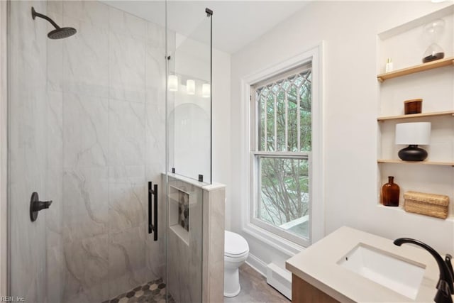 3716 Colonial Ave, Norfolk, VA 23508 - bathroom featuring a marble finish shower, toilet, vanity, and plenty of natural light