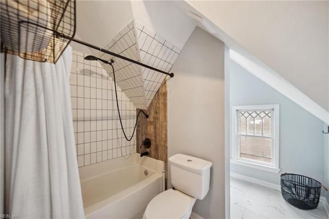 3716 Colonial Ave, Norfolk, VA 23508 - bathroom with shower / bath combo, marble look tiles, toilet, and baseboards