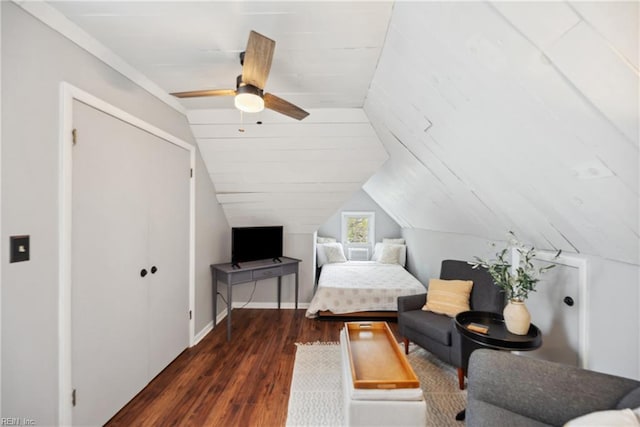 3716 Colonial Ave, Norfolk, VA 23508 - bedroom with wood finished floors, vaulted ceiling, a closet, ceiling fan, and baseboards