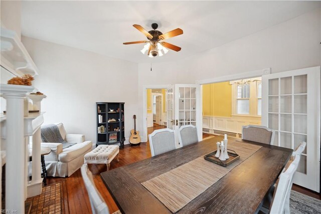 3716 Colonial Ave, Norfolk, VA 23508 - dining space with ceiling fan, wood finished floors, baseboard heating, and french doors