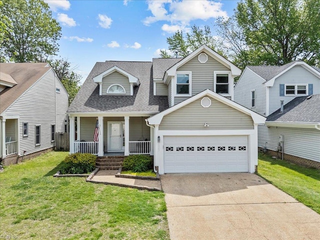 1023 Brandon Quay Quay, Chesapeake, VA 23320 - traditional-style house featuring covered porch, concrete driveway, roof with shingles, and a front lawn