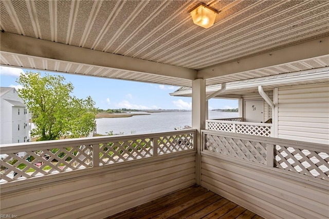 deck with a water view