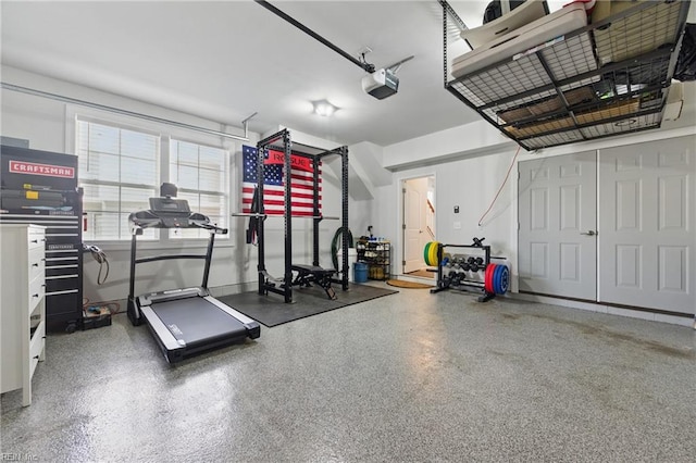 garage with a garage door opener