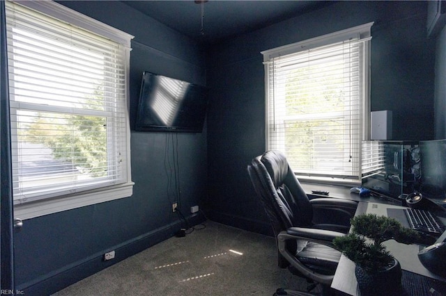 home office featuring baseboards and a healthy amount of sunlight