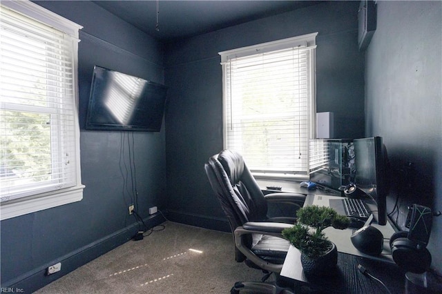 carpeted home office with plenty of natural light