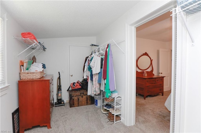 walk in closet with carpet flooring