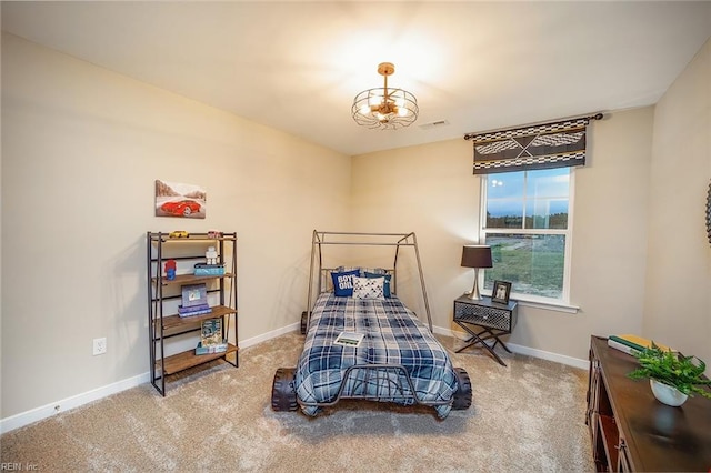 bedroom with visible vents, baseboards, and carpet flooring