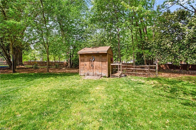 view of shed featuring a fenced backyard