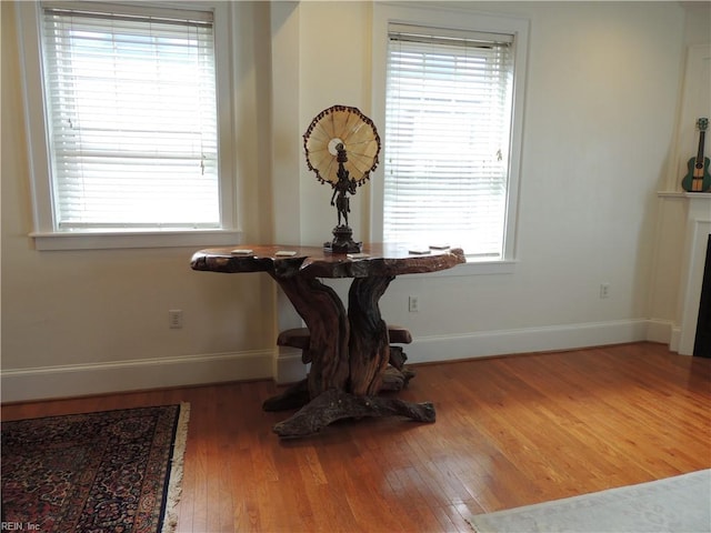 interior details featuring wood finished floors and baseboards