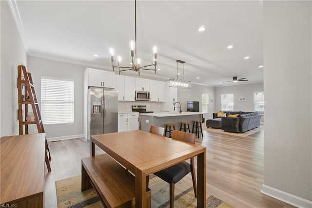429 Maryland Ave, Norfolk, VA 23508 - dining area with crown molding, recessed lighting, baseboards, and light wood-type flooring