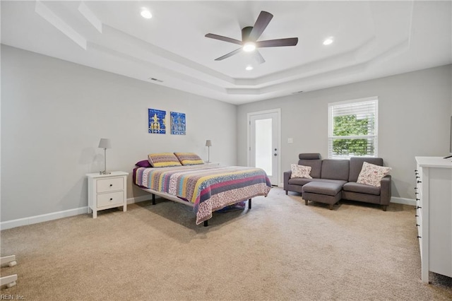 429 Maryland Ave, Norfolk, VA 23508 - bedroom with a raised ceiling, baseboards, recessed lighting, carpet, and a ceiling fan