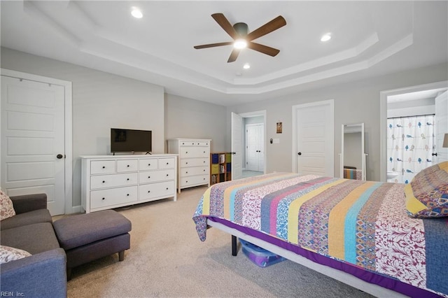 429 Maryland Ave, Norfolk, VA 23508 - bedroom with ensuite bathroom, recessed lighting, a tray ceiling, and light carpet