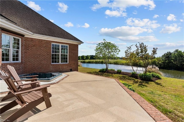 view of patio / terrace featuring a water view