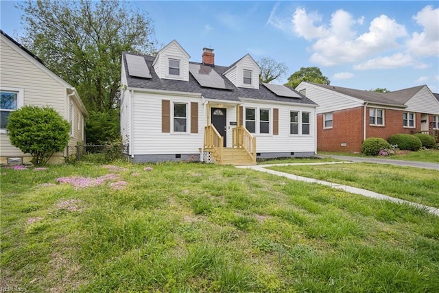 237 Pochin Pl, Hampton, VA 23661 - cape cod-style house featuring roof mounted solar panels, crawl space, and a front yard