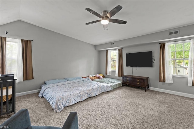 212 Cherokee Rd, Hampton, VA 23661 - carpeted bedroom featuring lofted ceiling, baseboards, a ceiling fan, and visible vents