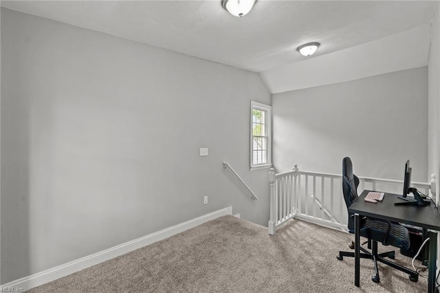 212 Cherokee Rd, Hampton, VA 23661 - carpeted home office featuring vaulted ceiling and baseboards