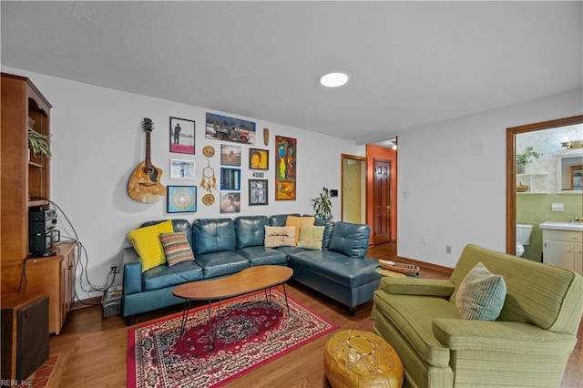 living area with wood finished floors