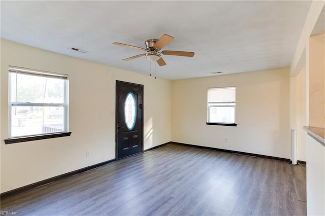 20 Mac Alva Dr, Hampton, VA 23669 - foyer entrance with a ceiling fan, visible vents, wood finished floors, and baseboards