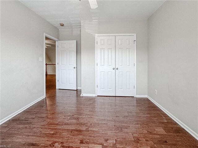 1004 Christiana Cir, Portsmouth, VA 23703 - unfurnished bedroom featuring baseboards, wood finished floors, a closet, and ceiling fan