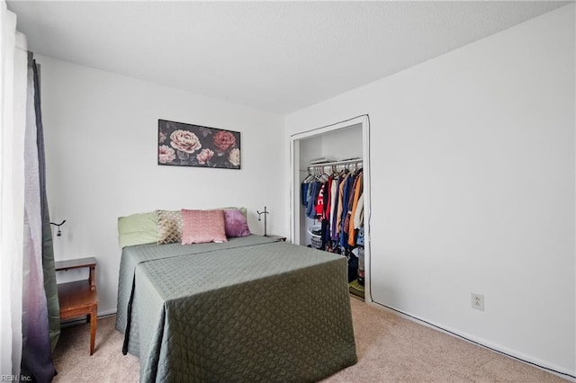 carpeted bedroom with a spacious closet and a closet