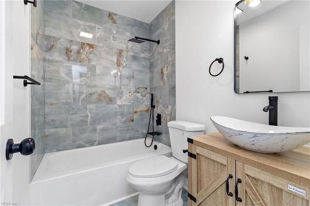 full bath with shower / bathing tub combination, vanity, and toilet