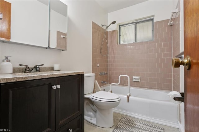 bathroom with vanity, shower / tub combination, and toilet
