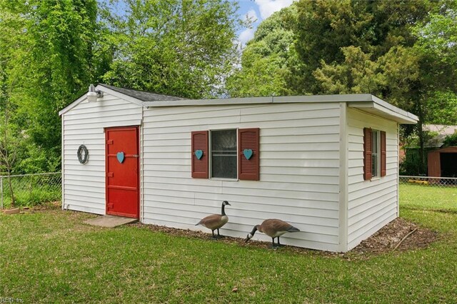 view of outbuilding with an outdoor structure and a fenced backyard