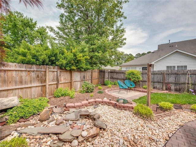 view of yard featuring a fenced backyard and a patio