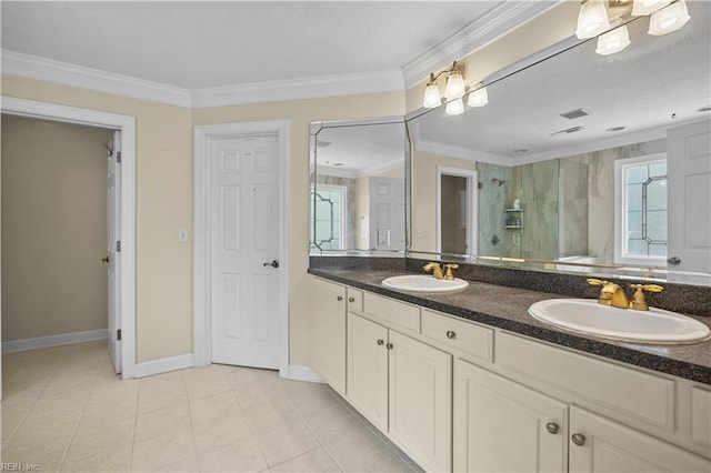 4011 E Providence Rd, Williamsburg, VA 23188 - full bath with crown molding, a stall shower, and a sink