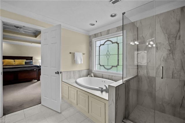 4011 E Providence Rd, Williamsburg, VA 23188 - bathroom featuring a bath, a marble finish shower, tile patterned flooring, and ensuite bathroom